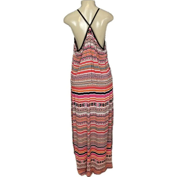Beige XL Coral Multi Drawstring Scoop Neckline Crisscross Strap Back Maxi Dress - Picture 4 of 6